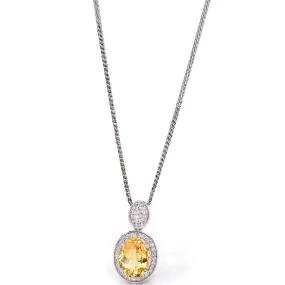 Sterling Silver Natural Oval Cut Citrine Necklace With CZ
