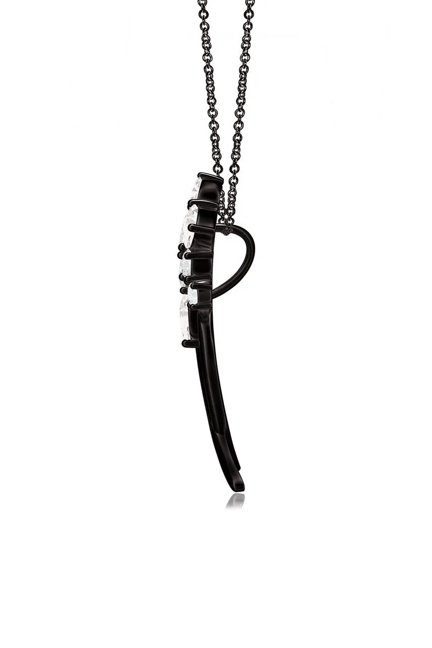 Sumi Stroke Midnight Silver Cascading White Topaz Slider Pendant Necklace