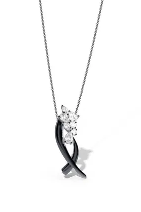 Sumi Stroke Midnight Silver Cascading White Topaz Slider Pendant Necklace