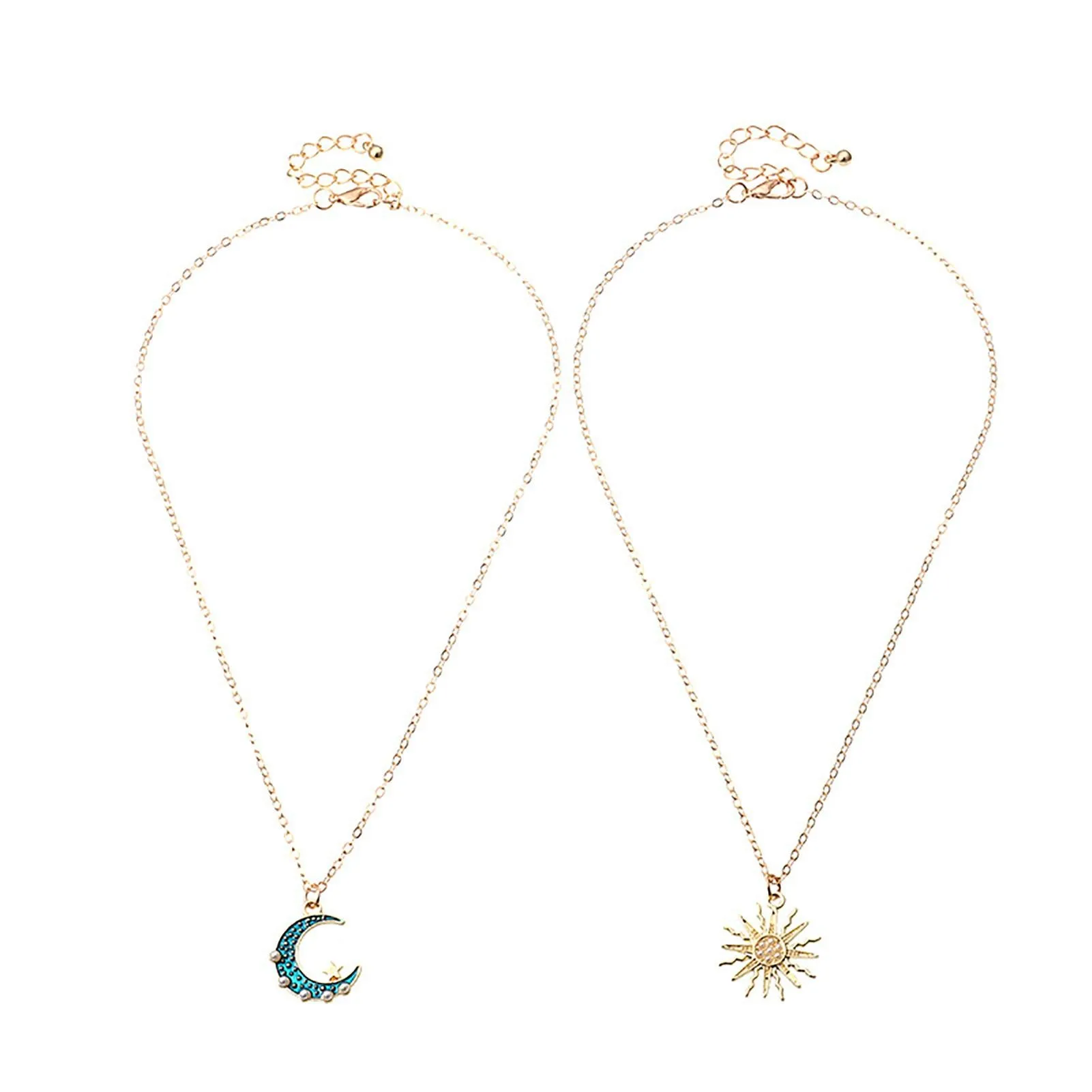 Sun Moon Necklace Blue Gold Stainless Steel Pendant Necklaces Jewelry