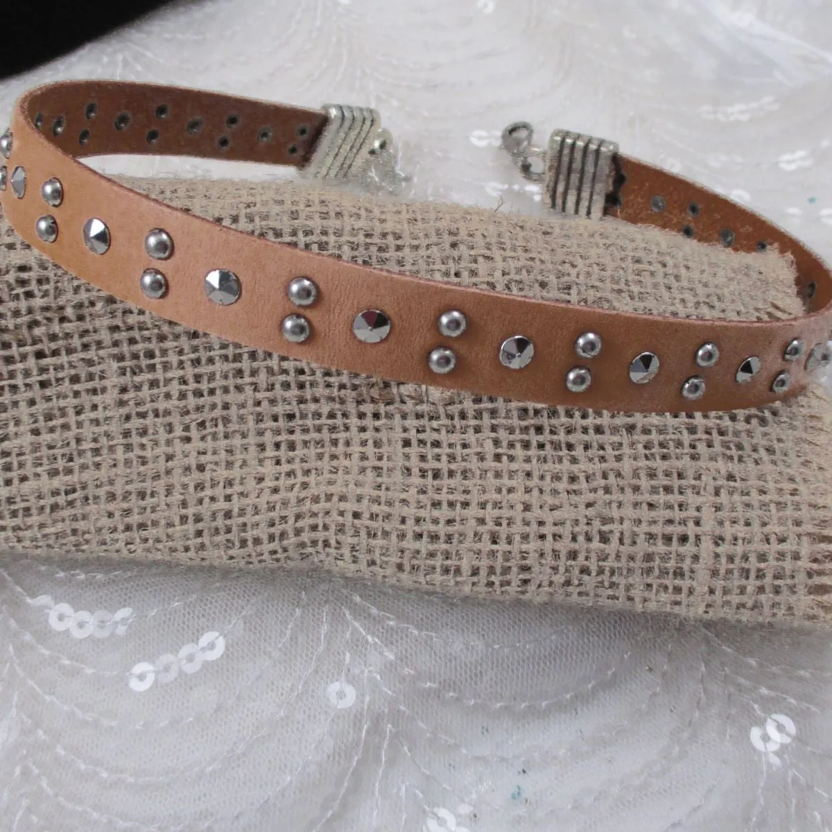 Tan Leather Choker Necklace Men's Boho Style