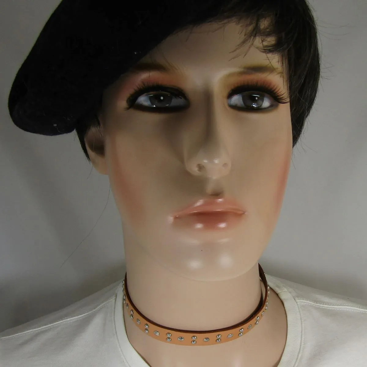Tan Leather Choker Necklace Men's Boho Style