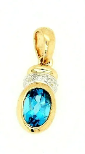 Topaz & Diamond Pendant 9ct Yellow Gold Gemstone Necklace Fine Jewellery
