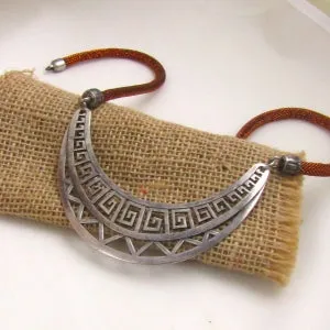 Tribal Necklace  Silver Statement  Metallic Copper Cord