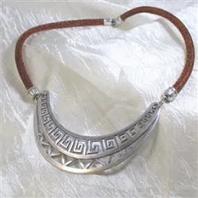 Tribal Necklace  Silver Statement  Metallic Copper Cord