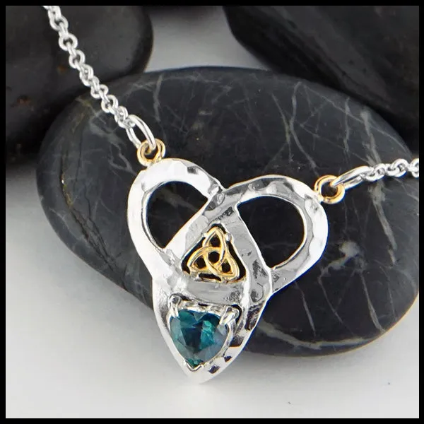 Trinity Knot and Heart Shaped Evergreen Topaz Necklace