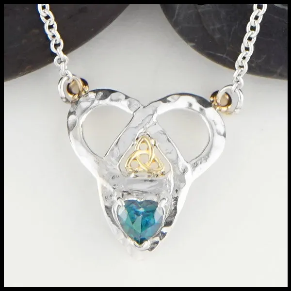 Trinity Knot and Heart Shaped Evergreen Topaz Necklace