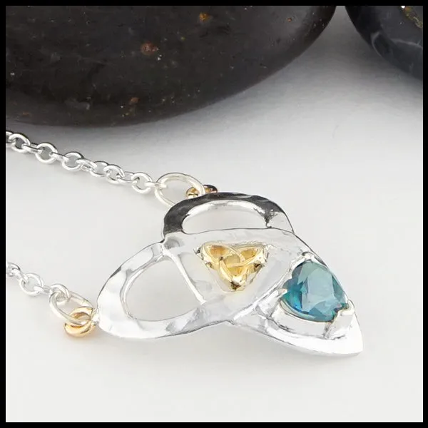 Trinity Knot and Heart Shaped Evergreen Topaz Necklace