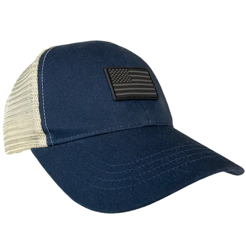 Trucker Hat Navy Blue/White with US Flag