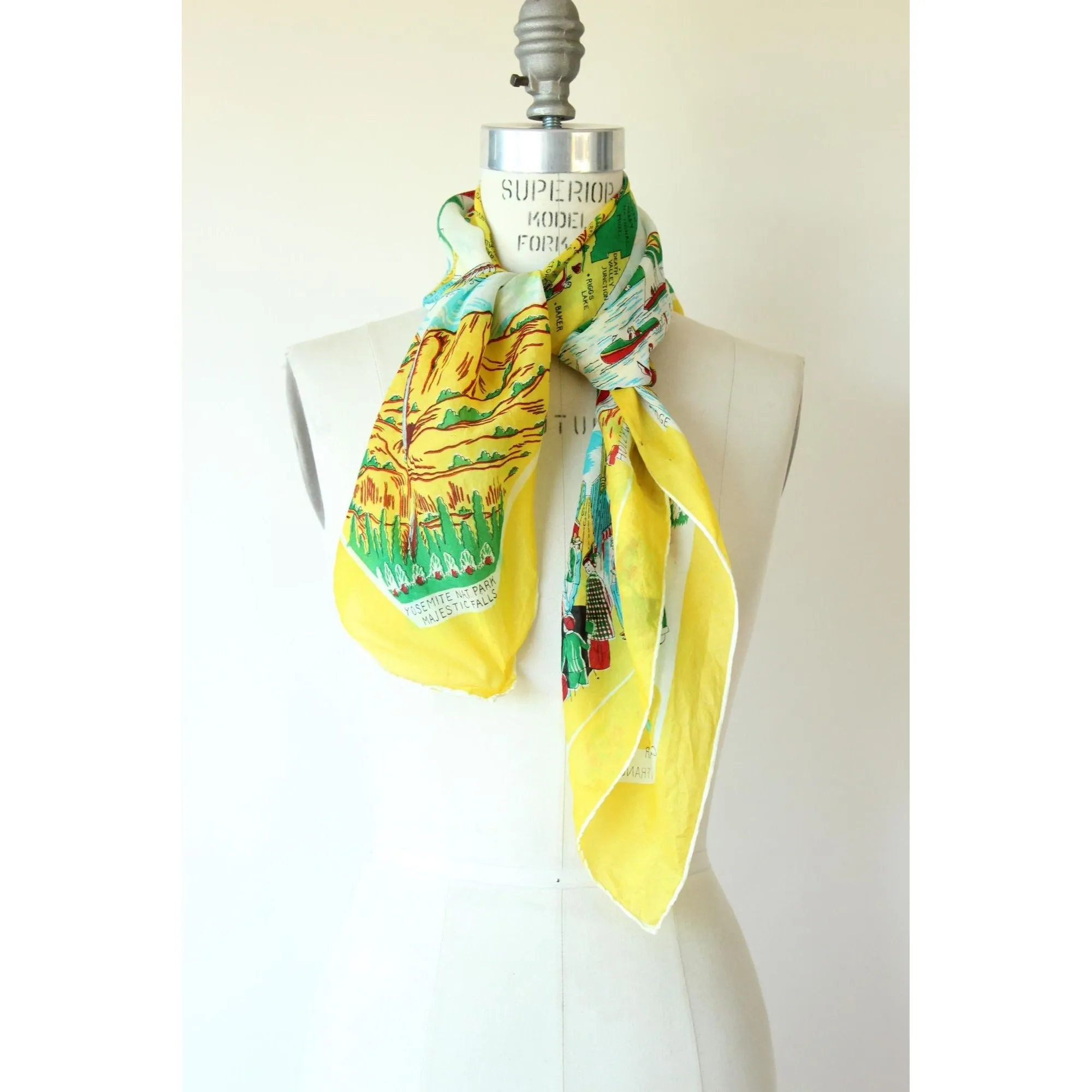 Vintage 1950s California Map Souvenir Rayon Scarf