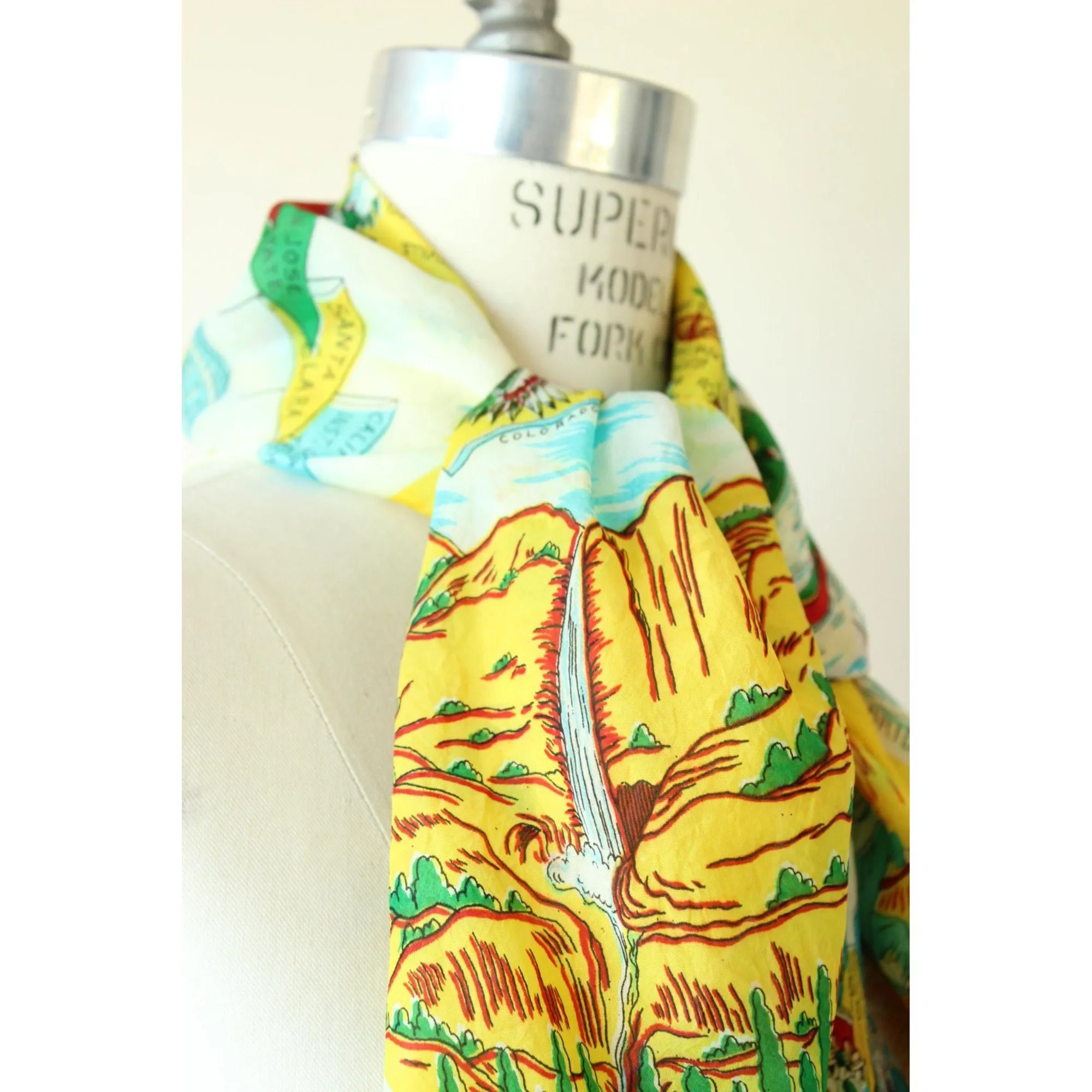 Vintage 1950s California Map Souvenir Rayon Scarf
