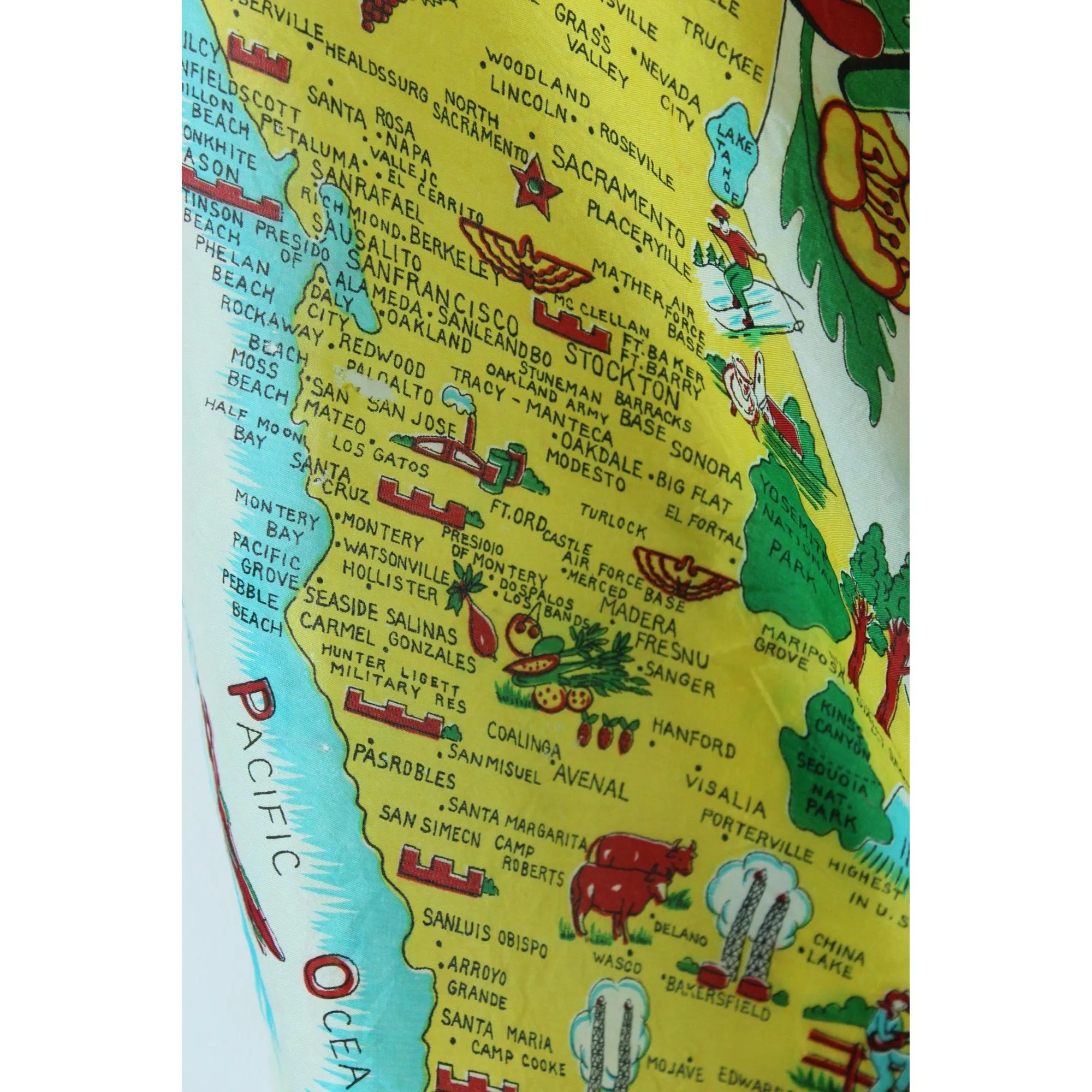 Vintage 1950s California Map Souvenir Rayon Scarf