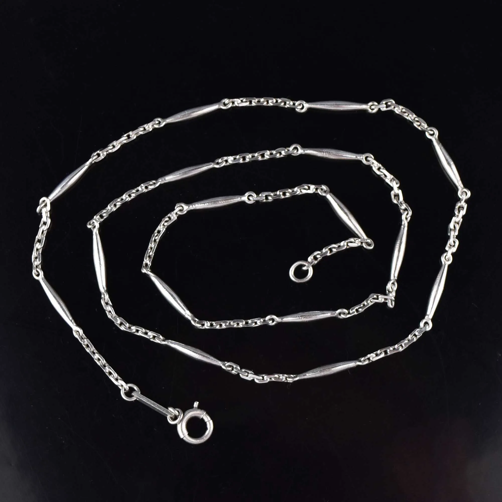 Vintage Long Platinum Watch Chain Necklace, 14.2 gms