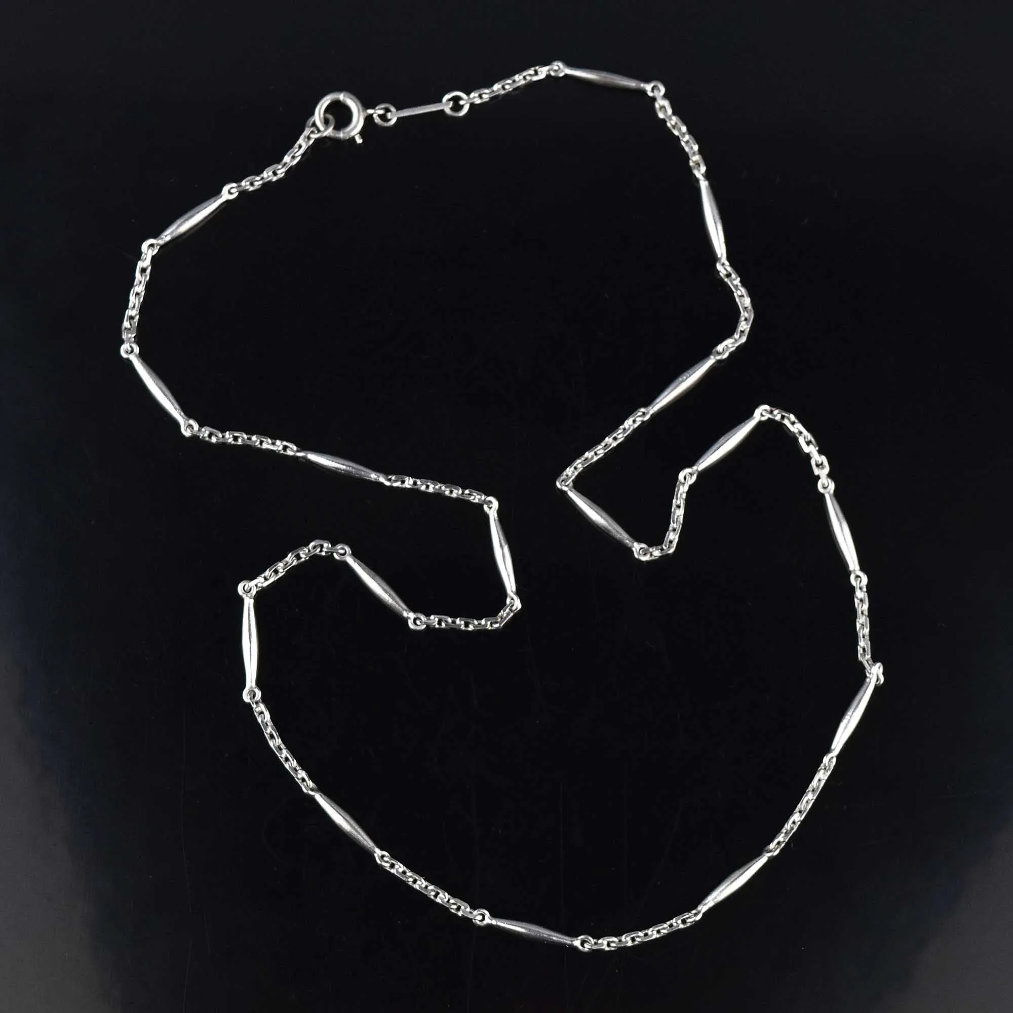 Vintage Long Platinum Watch Chain Necklace, 14.2 gms