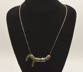 Vintage Stone Inlaid Sterling Silver Bead Sterling Silver Chain Necklace - 20"