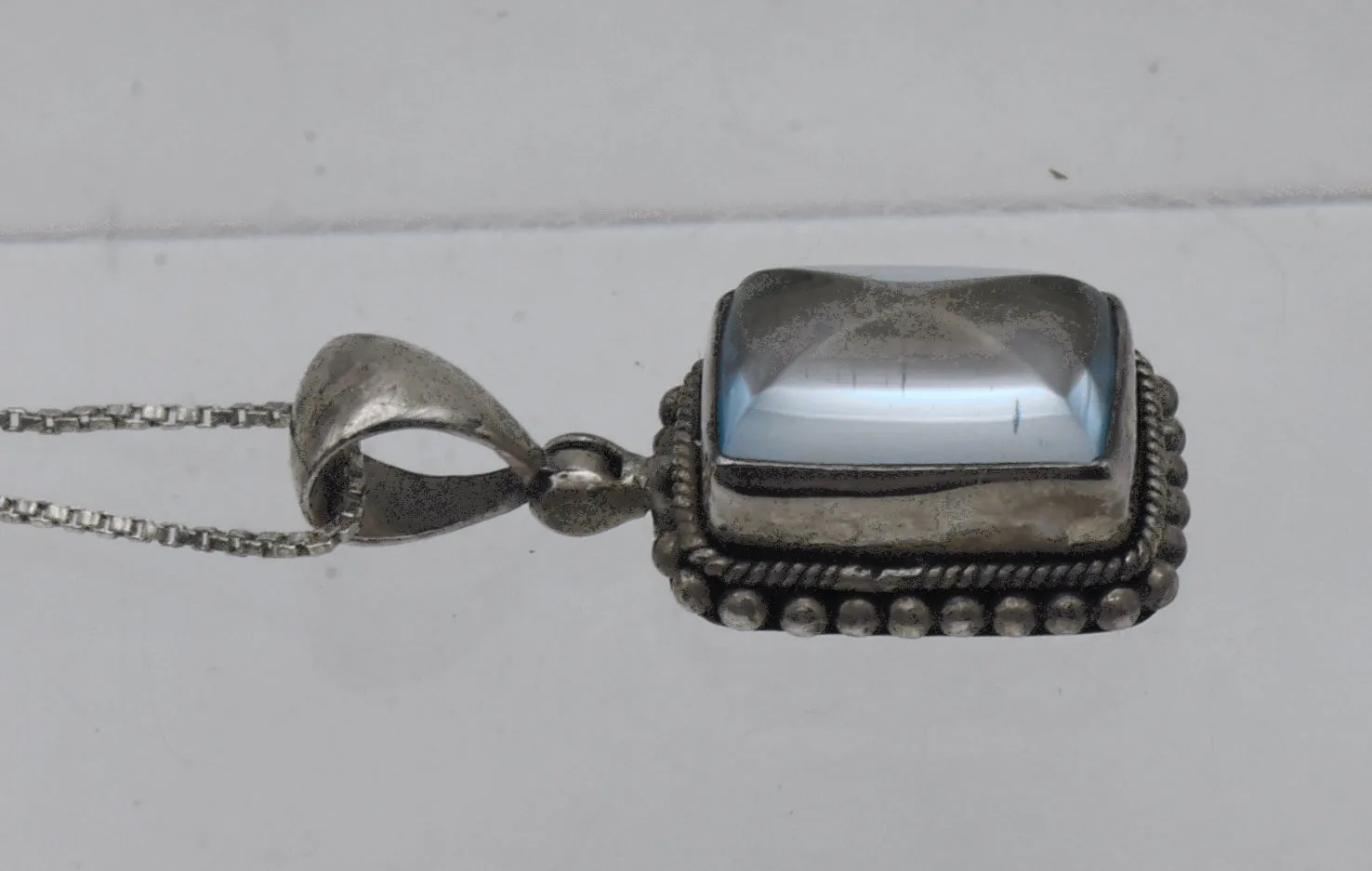 Vintage Sugar Loaf Blue Topaz Pendant Necklace - 20.5"