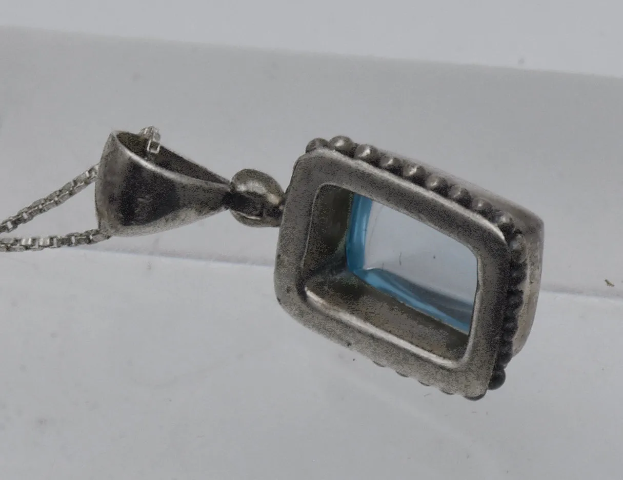 Vintage Sugar Loaf Blue Topaz Pendant Necklace - 20.5"