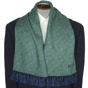 Vintage Tootal Fringed Paisley Scarf Blue and Green 1940s 50s Mens Fashion