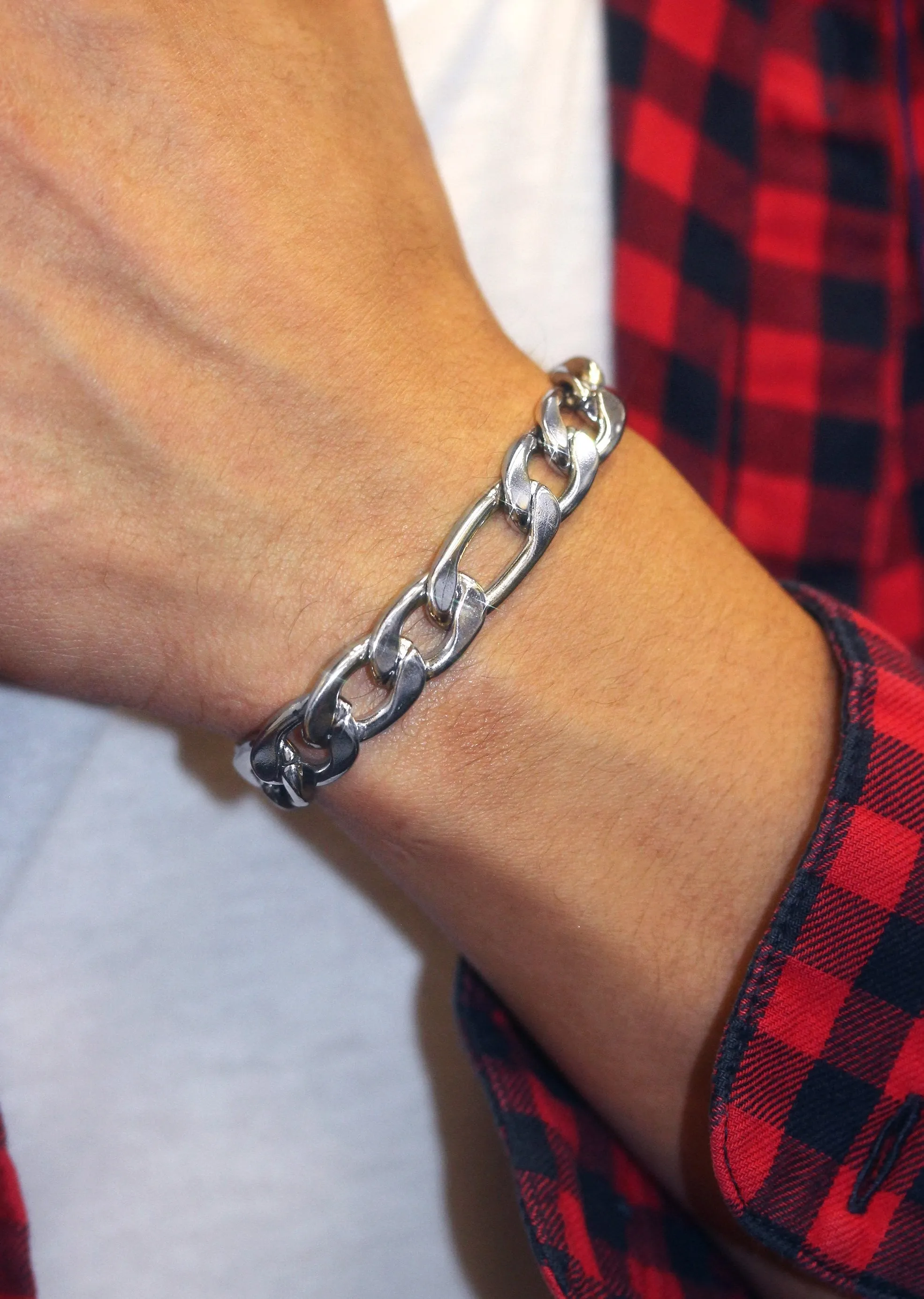 White Gold Plated Figaro Bracelet
