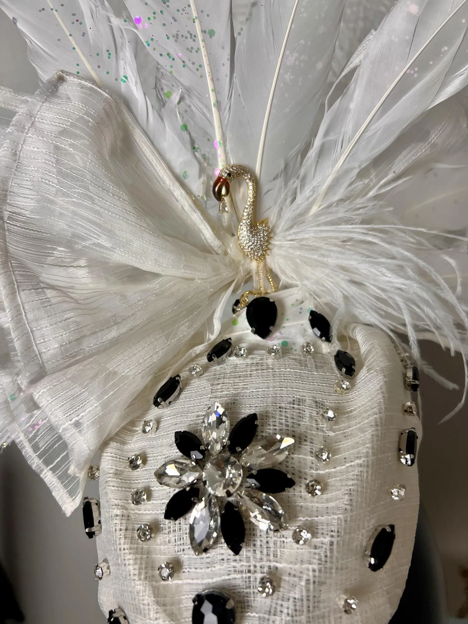 White hat Peacock spreads its wings
