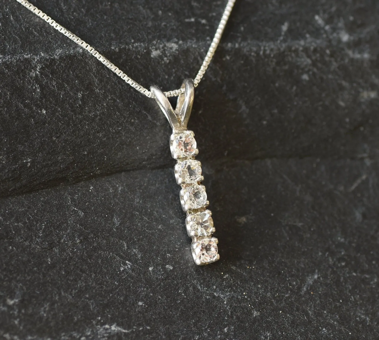 White Topaz Necklace - Vertical Topaz Necklace - White Drop Pendant