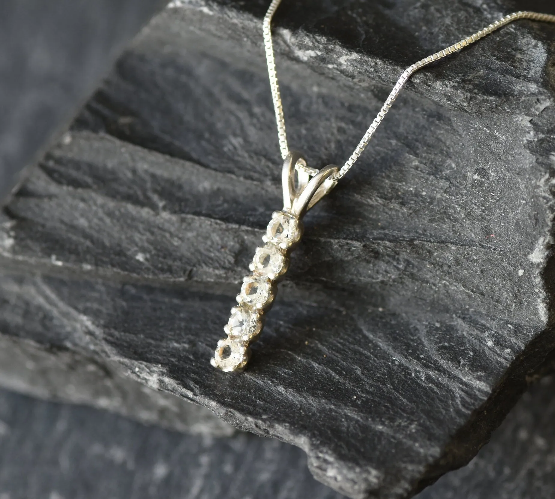 White Topaz Necklace - Vertical Topaz Necklace - White Drop Pendant