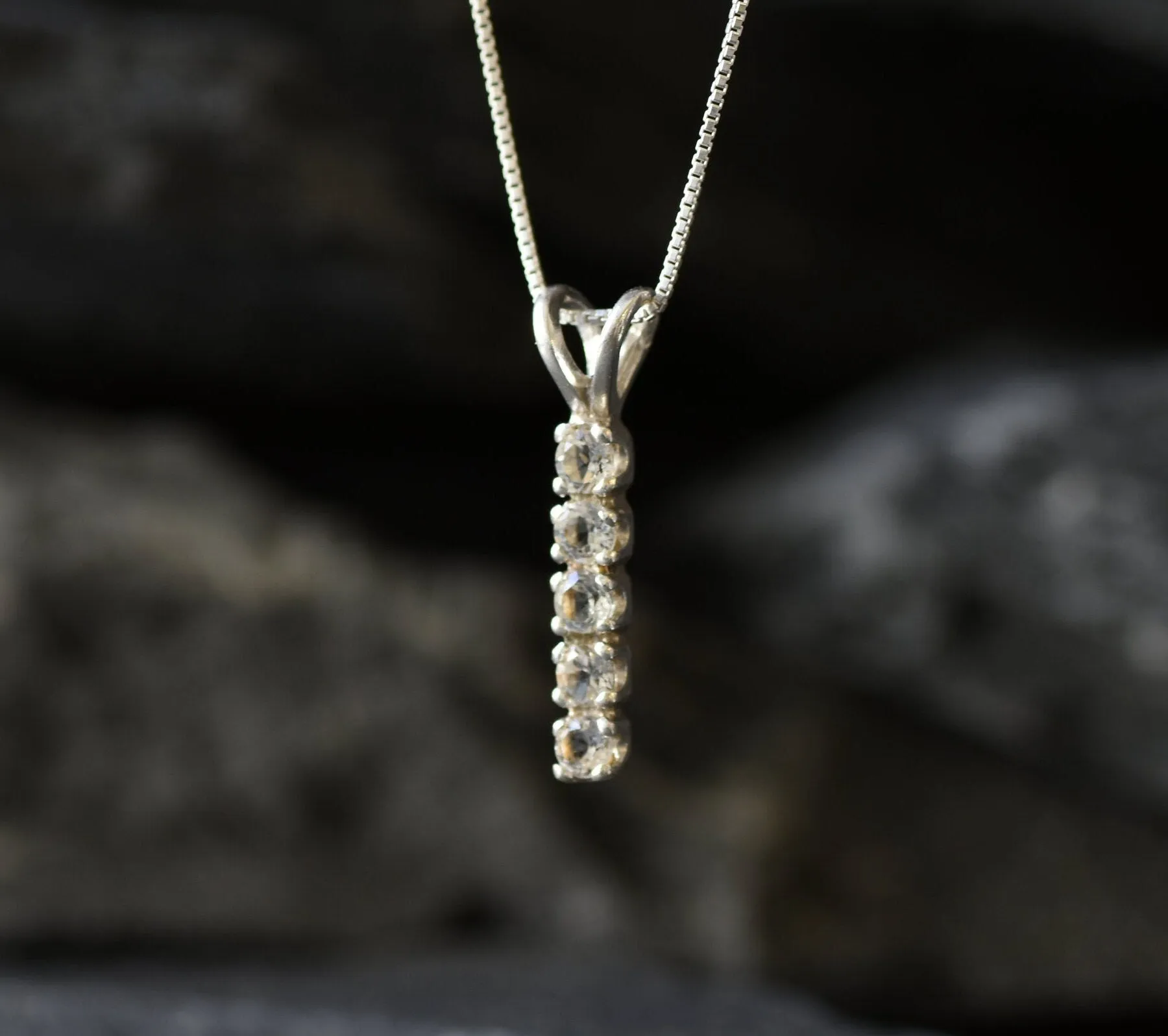 White Topaz Necklace - Vertical Topaz Necklace - White Drop Pendant
