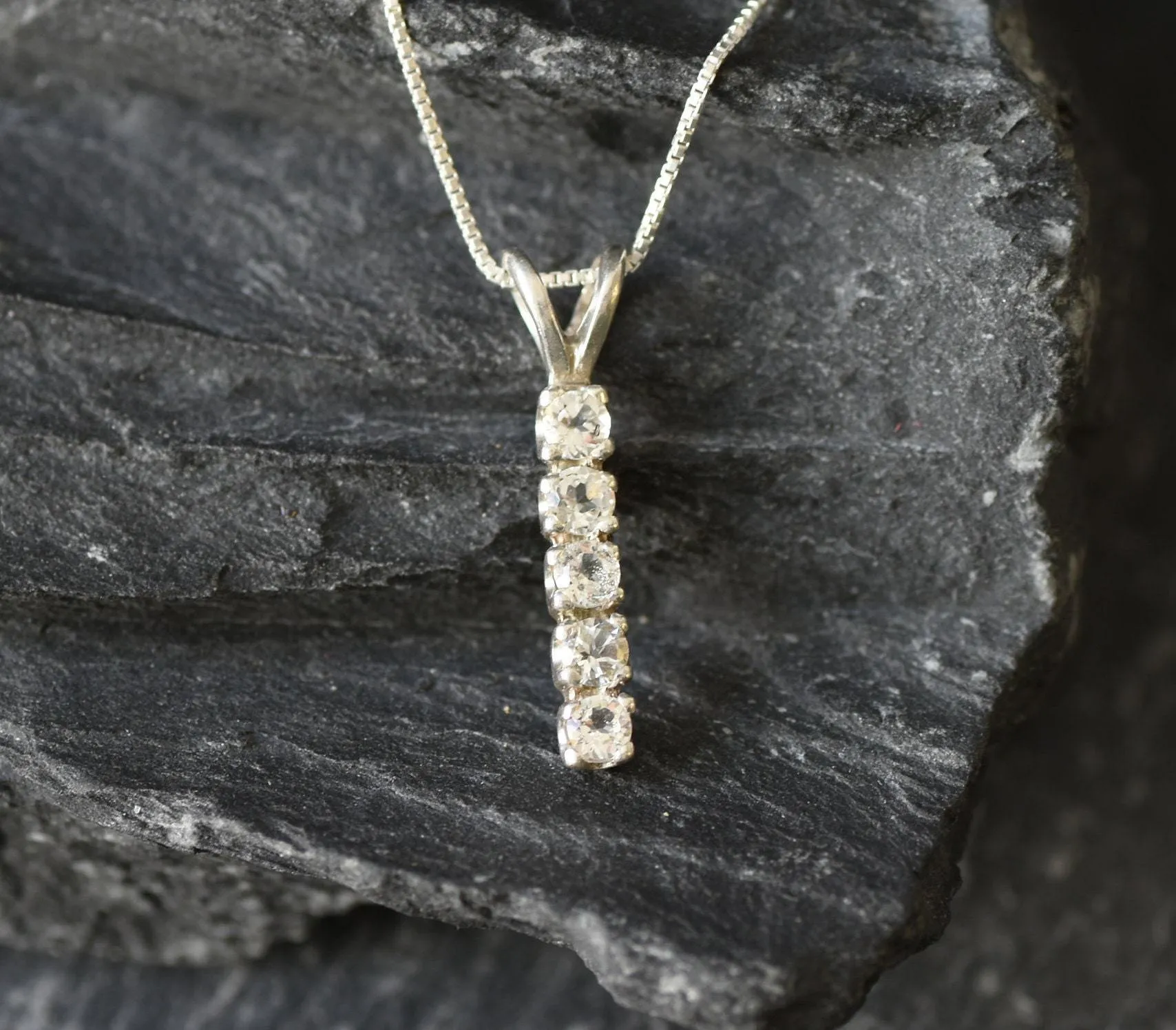 White Topaz Necklace - Vertical Topaz Necklace - White Drop Pendant