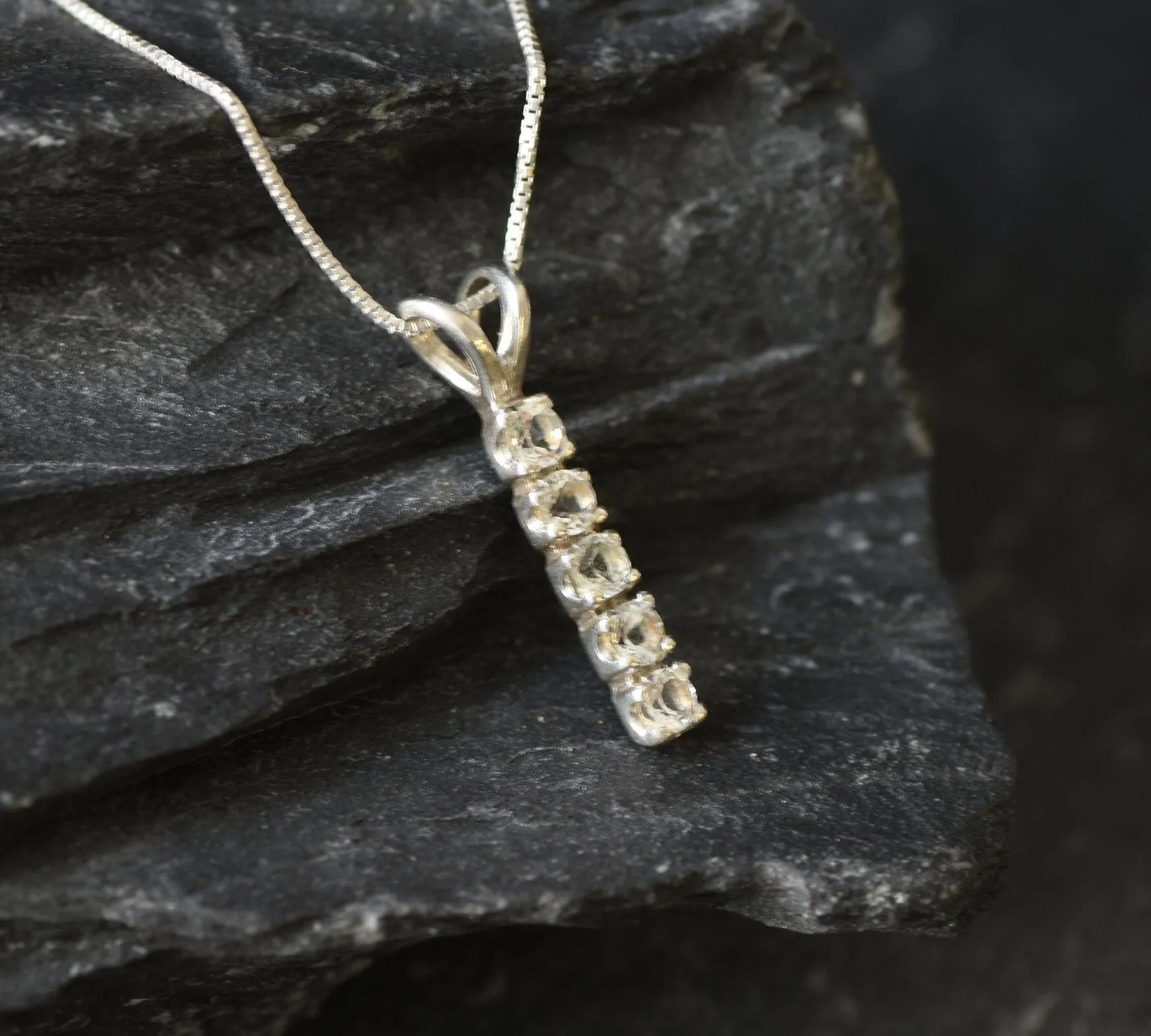 White Topaz Necklace - Vertical Topaz Necklace - White Drop Pendant