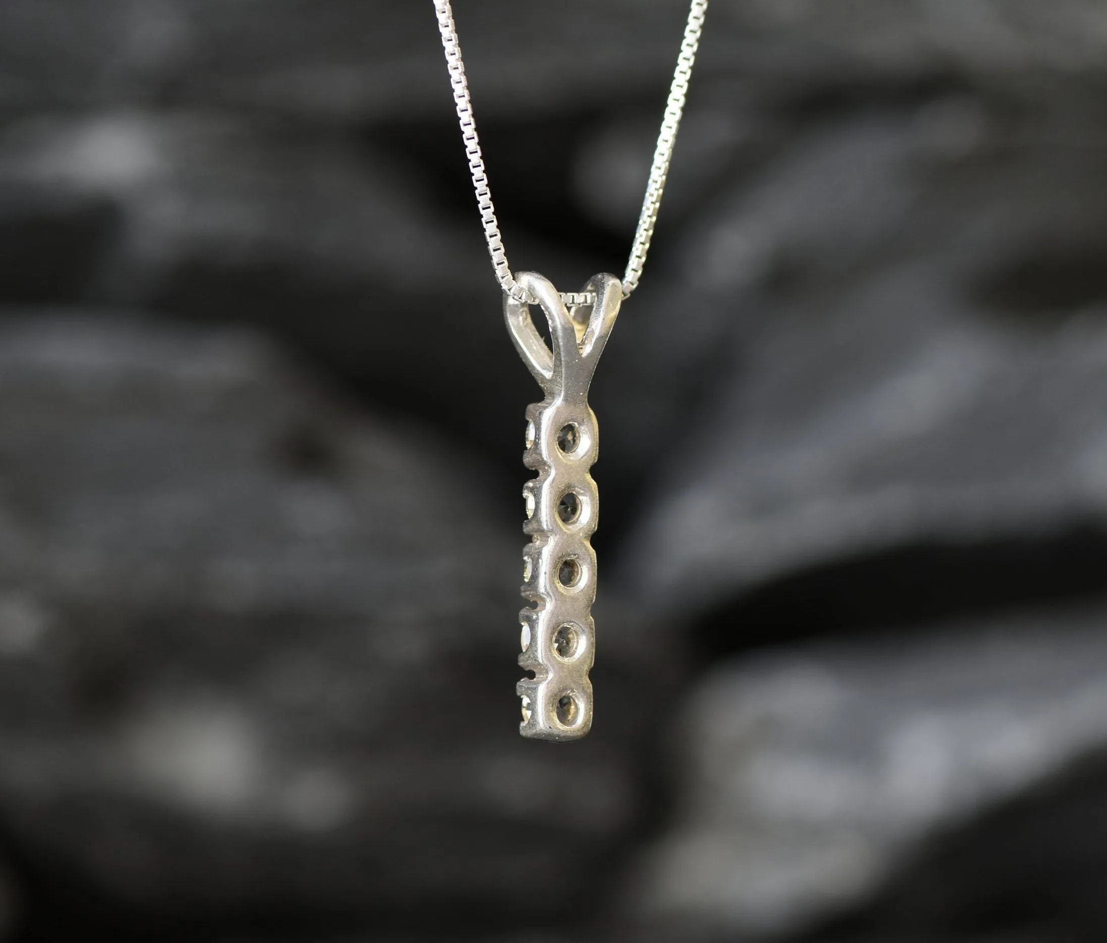 White Topaz Necklace - Vertical Topaz Necklace - White Drop Pendant