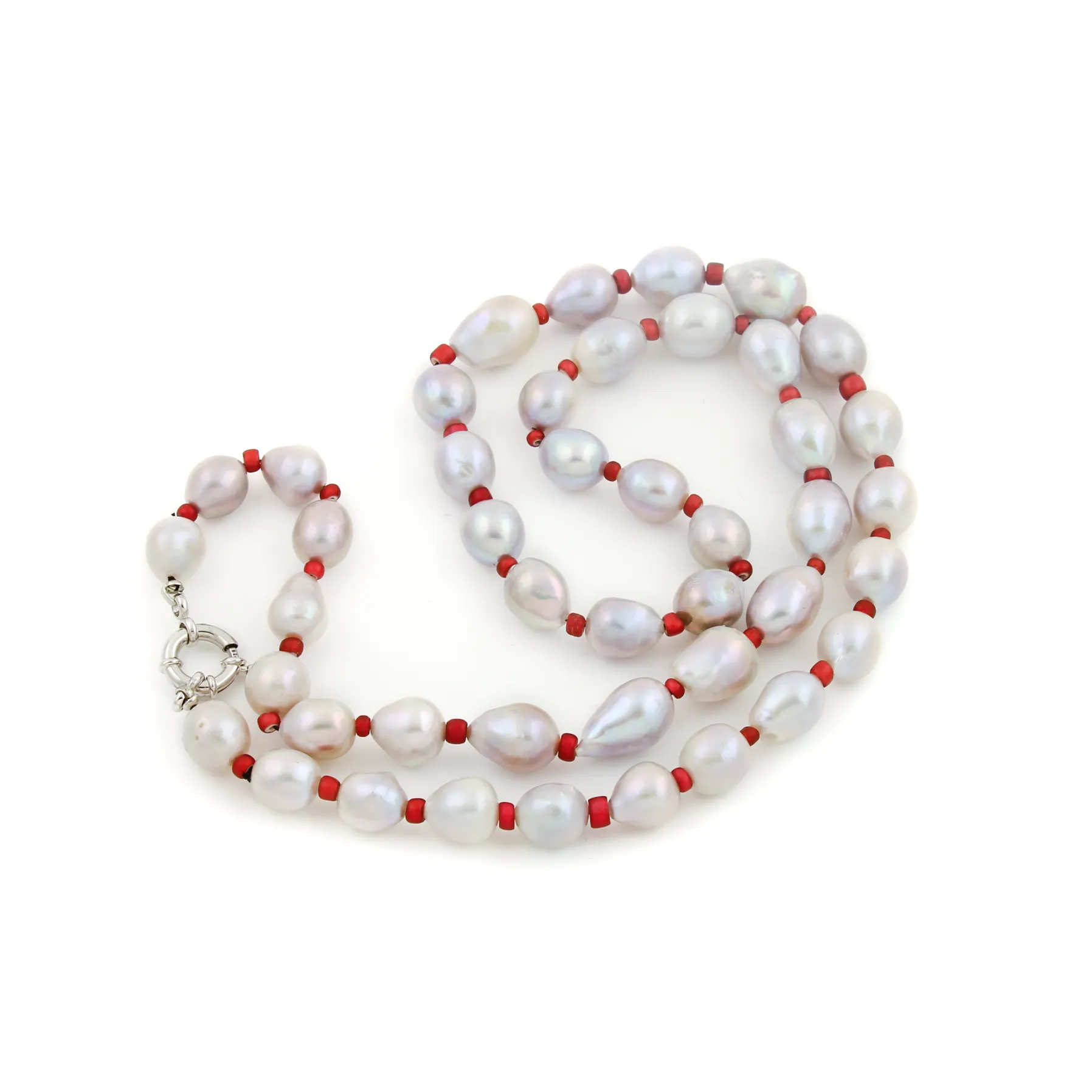 White/Silver Pearls x Italian Coral Beaded Necklace