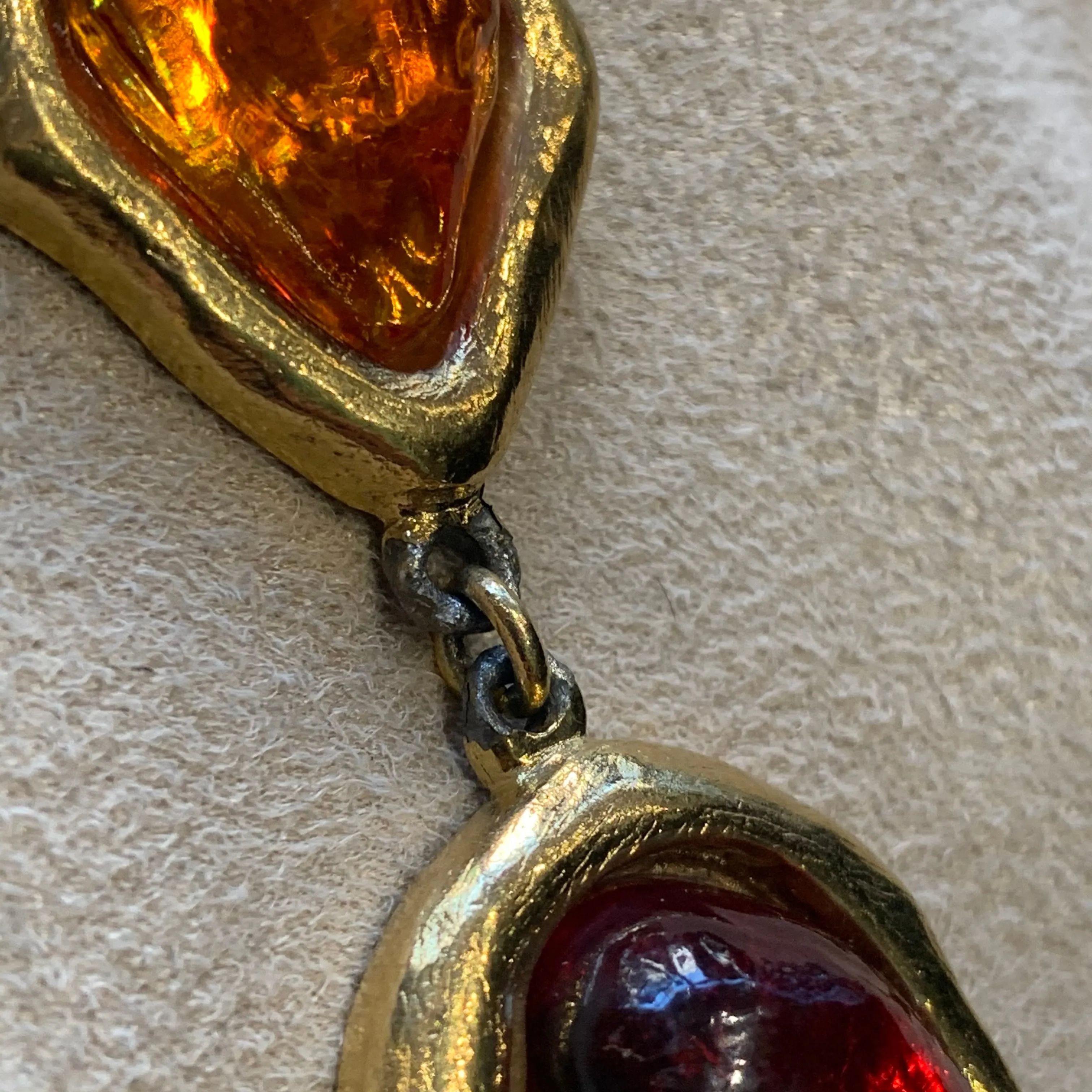 Yves Saint Laurent Large Statement Necklace red green orange Gripoix glass Rive Gauche