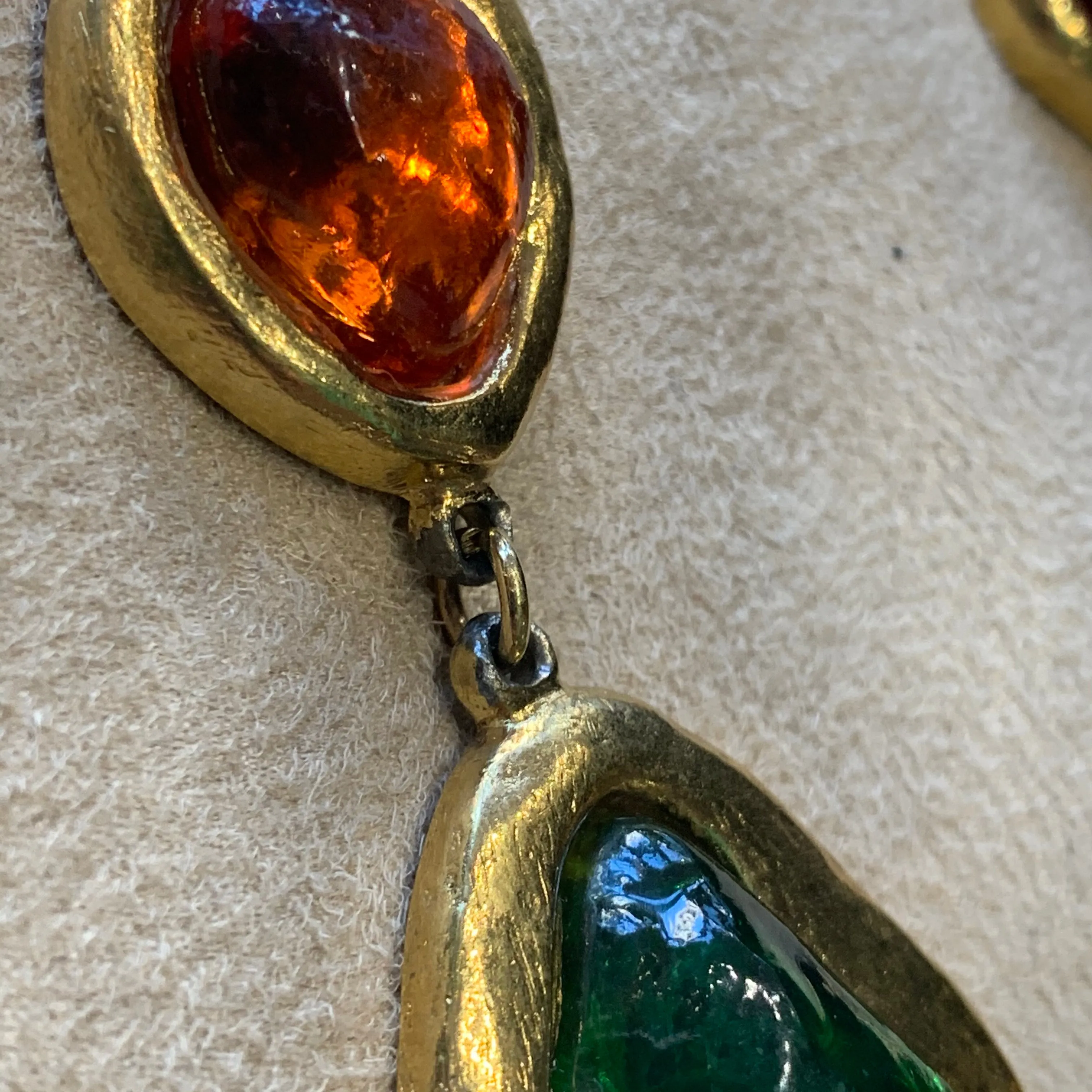 Yves Saint Laurent Large Statement Necklace red green orange Gripoix glass Rive Gauche