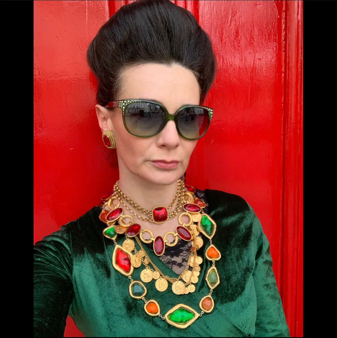 Yves Saint Laurent Large Statement Necklace red green orange Gripoix glass Rive Gauche
