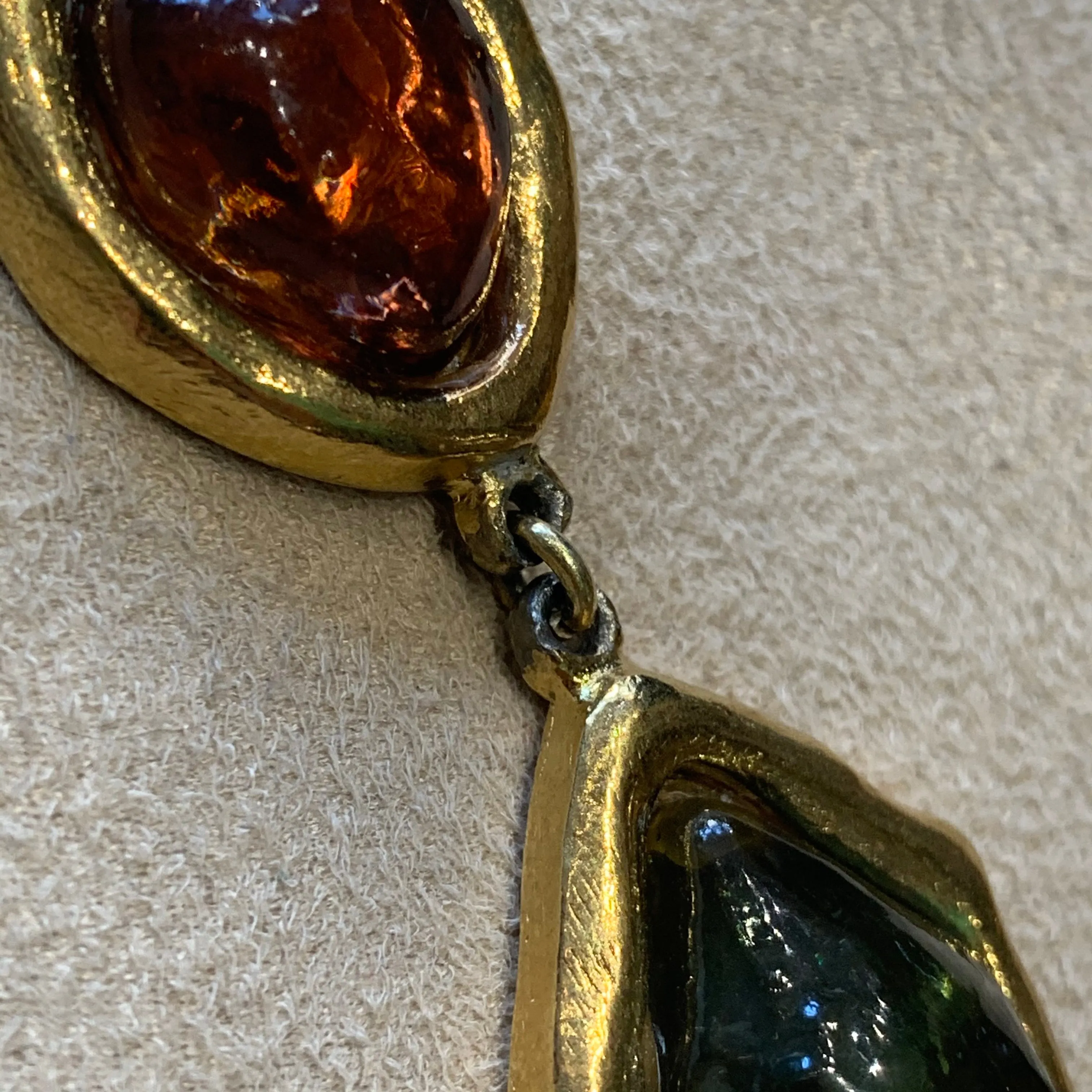 Yves Saint Laurent Large Statement Necklace red green orange Gripoix glass Rive Gauche