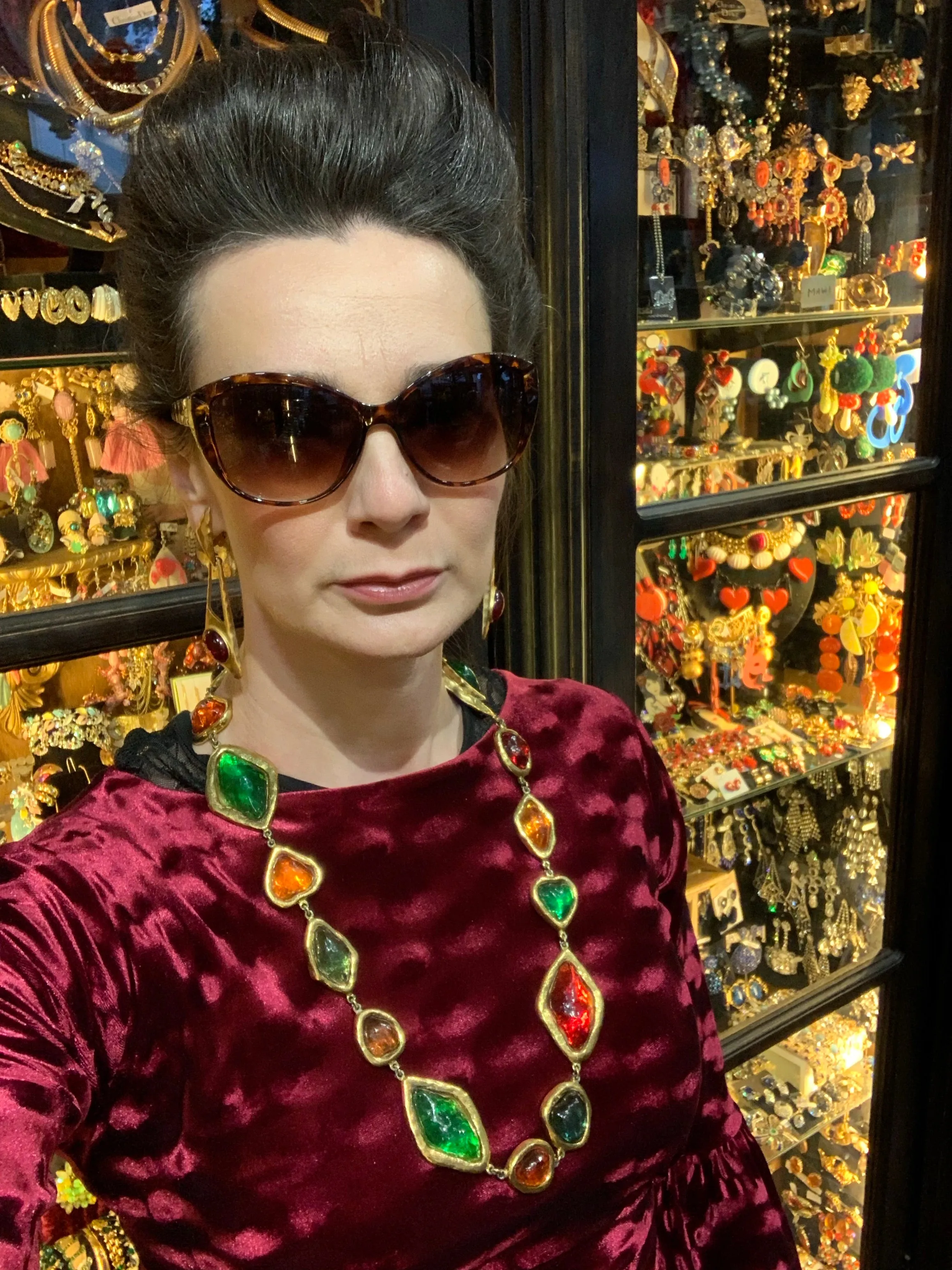 Yves Saint Laurent Large Statement Necklace red green orange Gripoix glass Rive Gauche