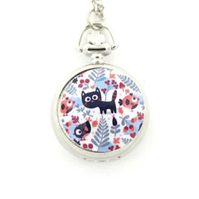 Zojie Pendant Watch - Black Cartoon Cat