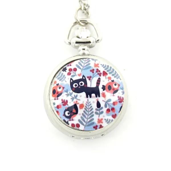 Zojie Pendant Watch - Black Cartoon Cat
